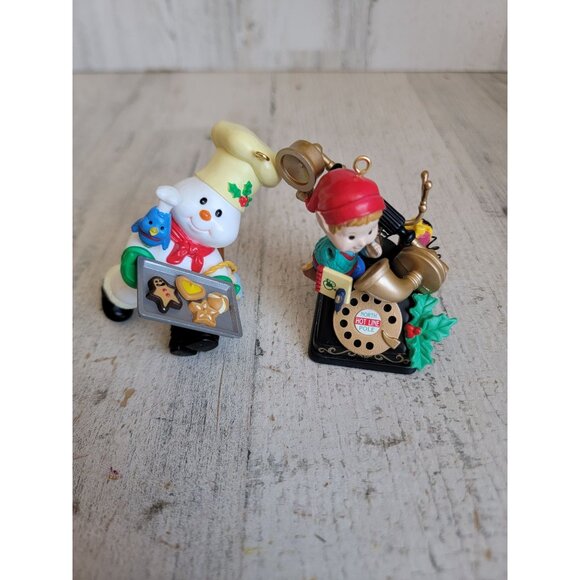 Vintage elf telephone snowman baking cookies ornament Xmas set - Picture 1 of 4